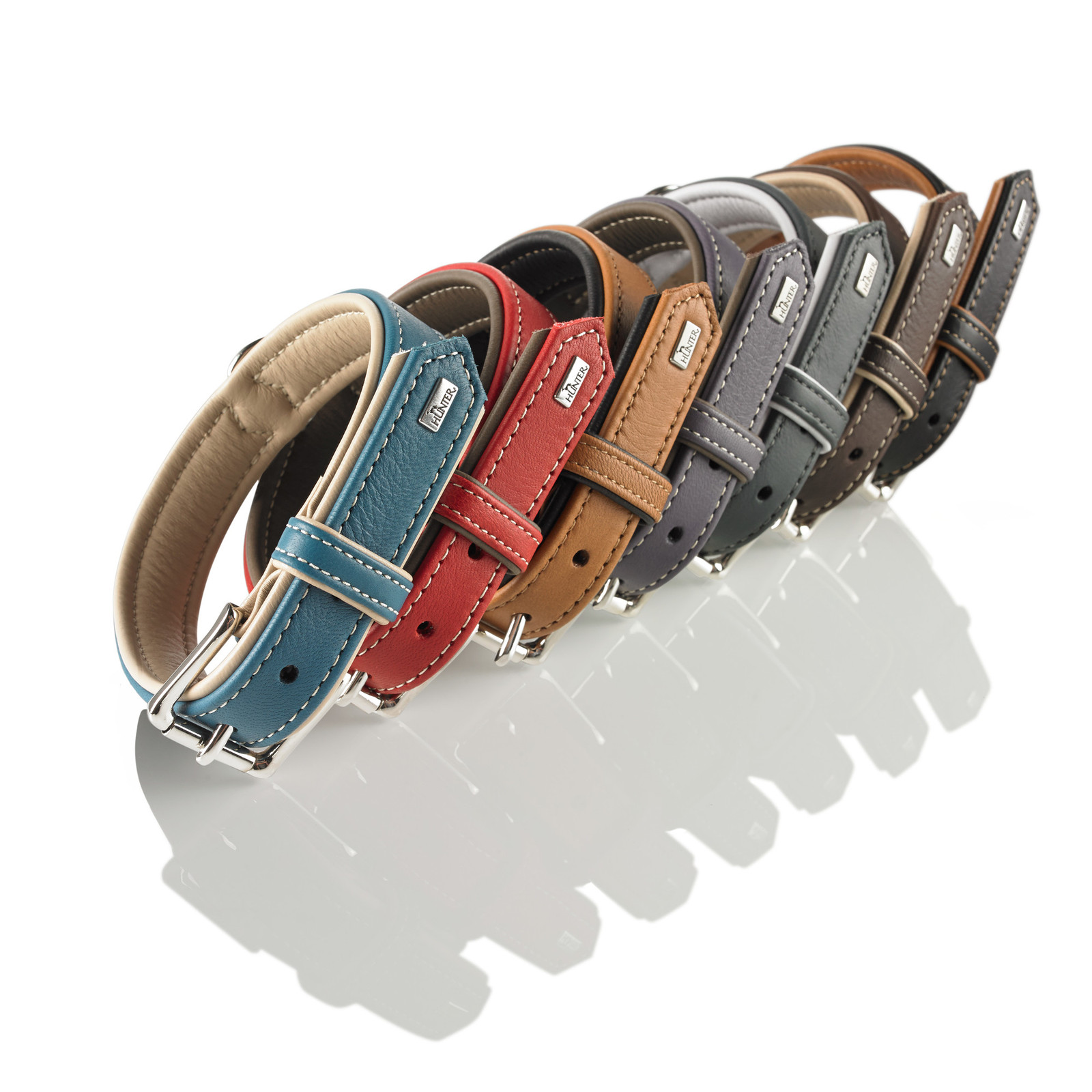 HUNTER Canadian Elk Leather Dog Collar with Buckle Cognac & Black