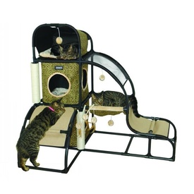 ZeeZ Feline Hideaway with Cubbies, Scratchers and Hanging Toys