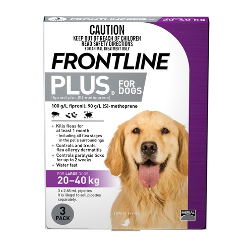 Frontline Plus Flea & Tick Protection for Dogs 20-40kg - 3 Pack main image