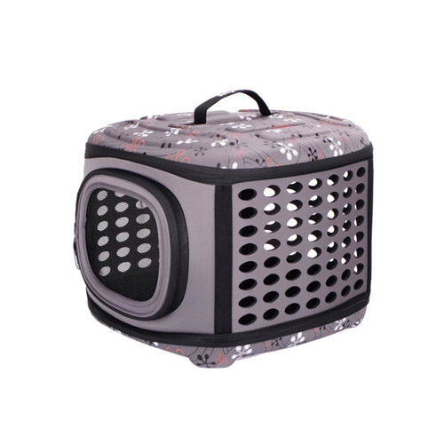 Ibiyaya Collapsible Travelling Pet Carrier for Cats & Dogs - Grey + Flowers main image