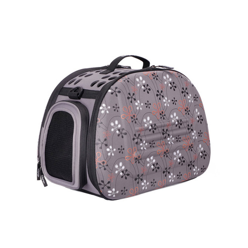 Ibiyaya Collapsible Traveling Shoulder Pet Carrier for Cats & Dogs - Grey with Flowers main image