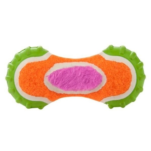 JW Mixups Ribbed Tough Dog Barbell with Squeakers Dog Toys