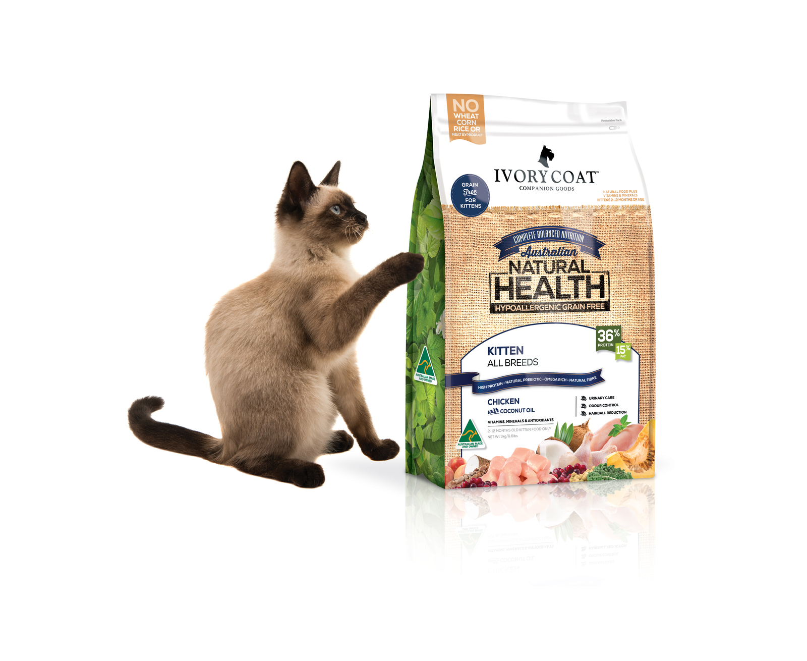 Ivory Coat Grain Free Chicken Dry Kitten Food with Coconut Oil 3kg image 0