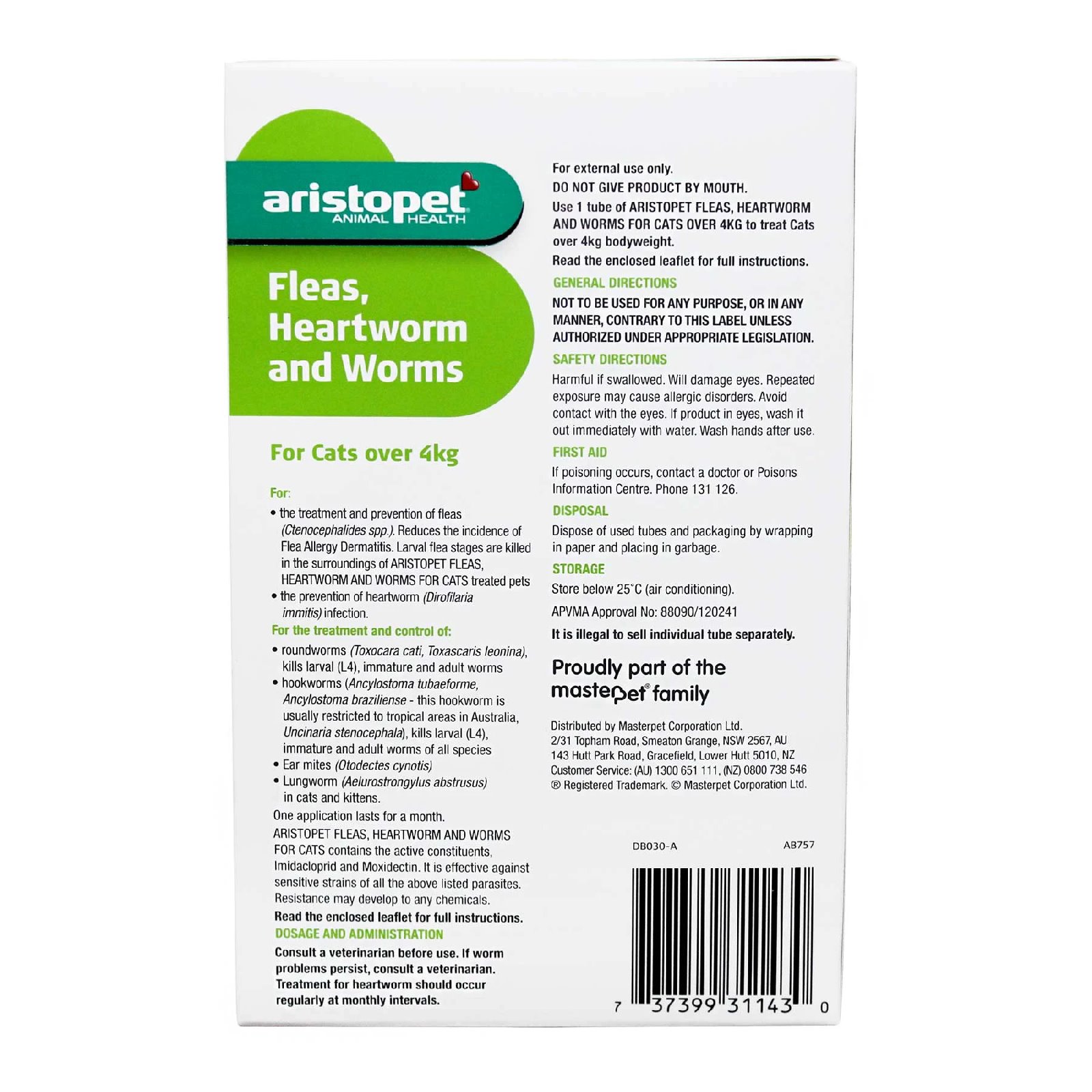 Aristopet Spoton Flea, Heartworm & AllWormer Cats over 4kg