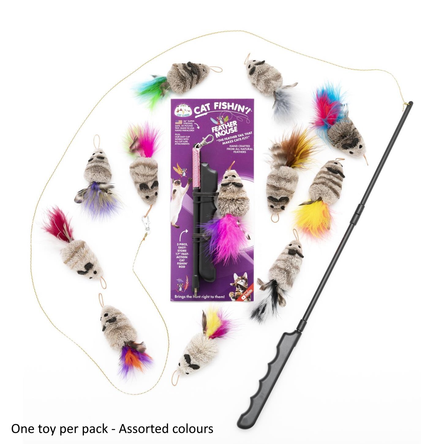 Cat Lures Fishin' Rod Teaser Cat Toy - Feather Mouse