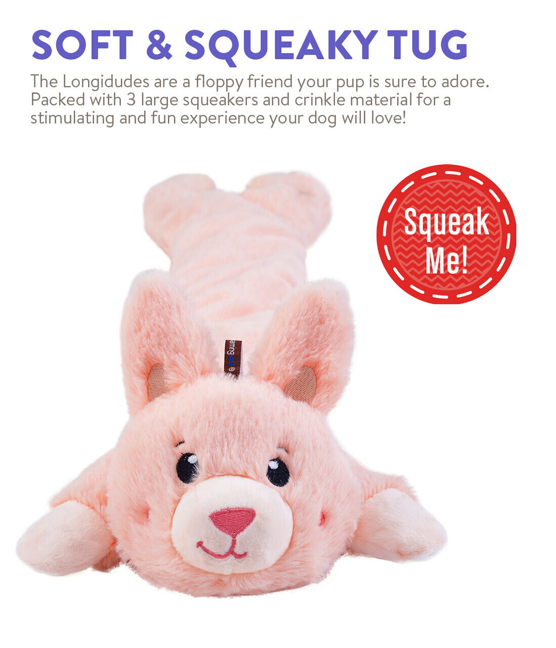Charming Pet Longidudes Extra Long 75cm Plush Squeaker Dog Toy - Rabbit image 0