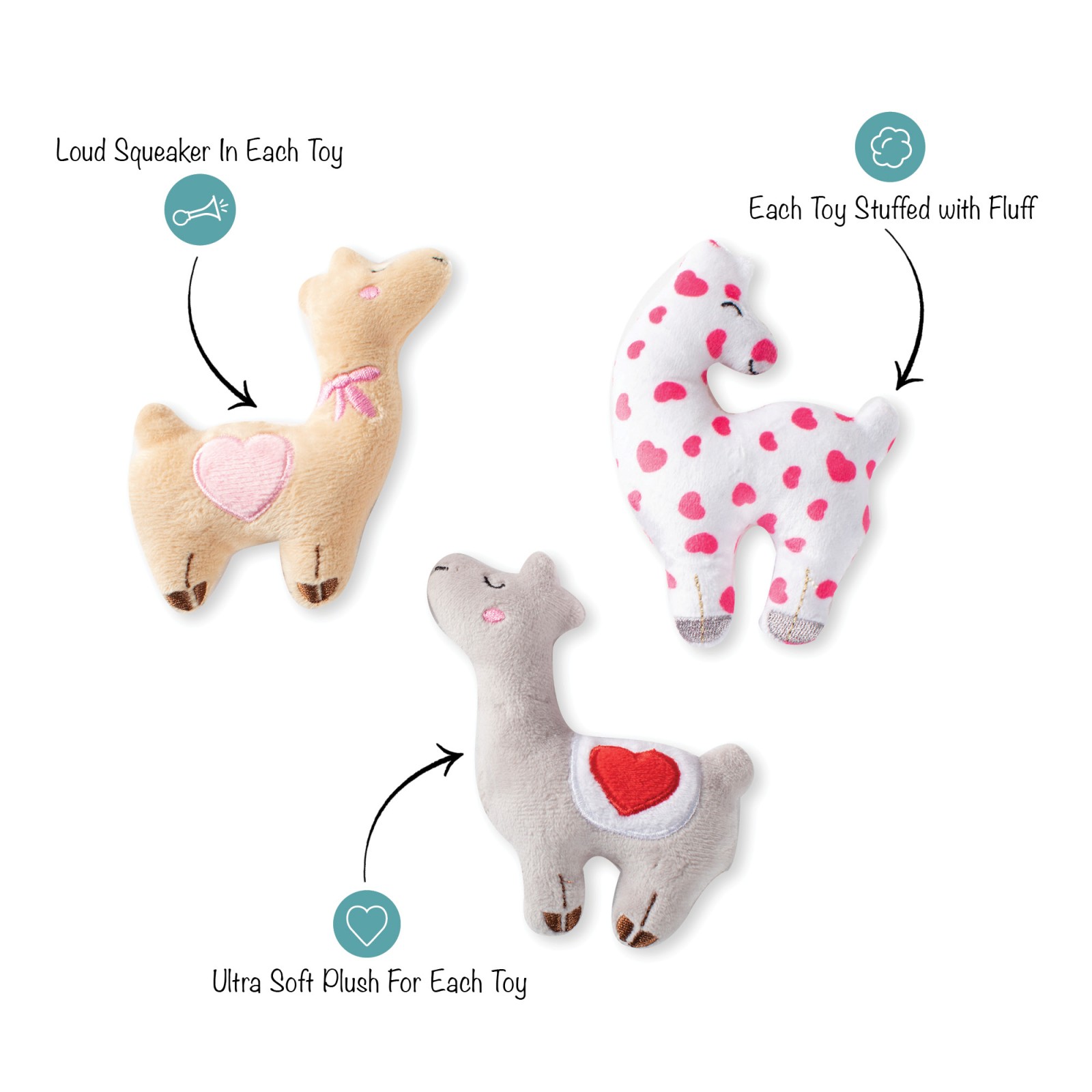 Fringe Studio Love Llamas 3-piece Small Dog Toy Set  image 0