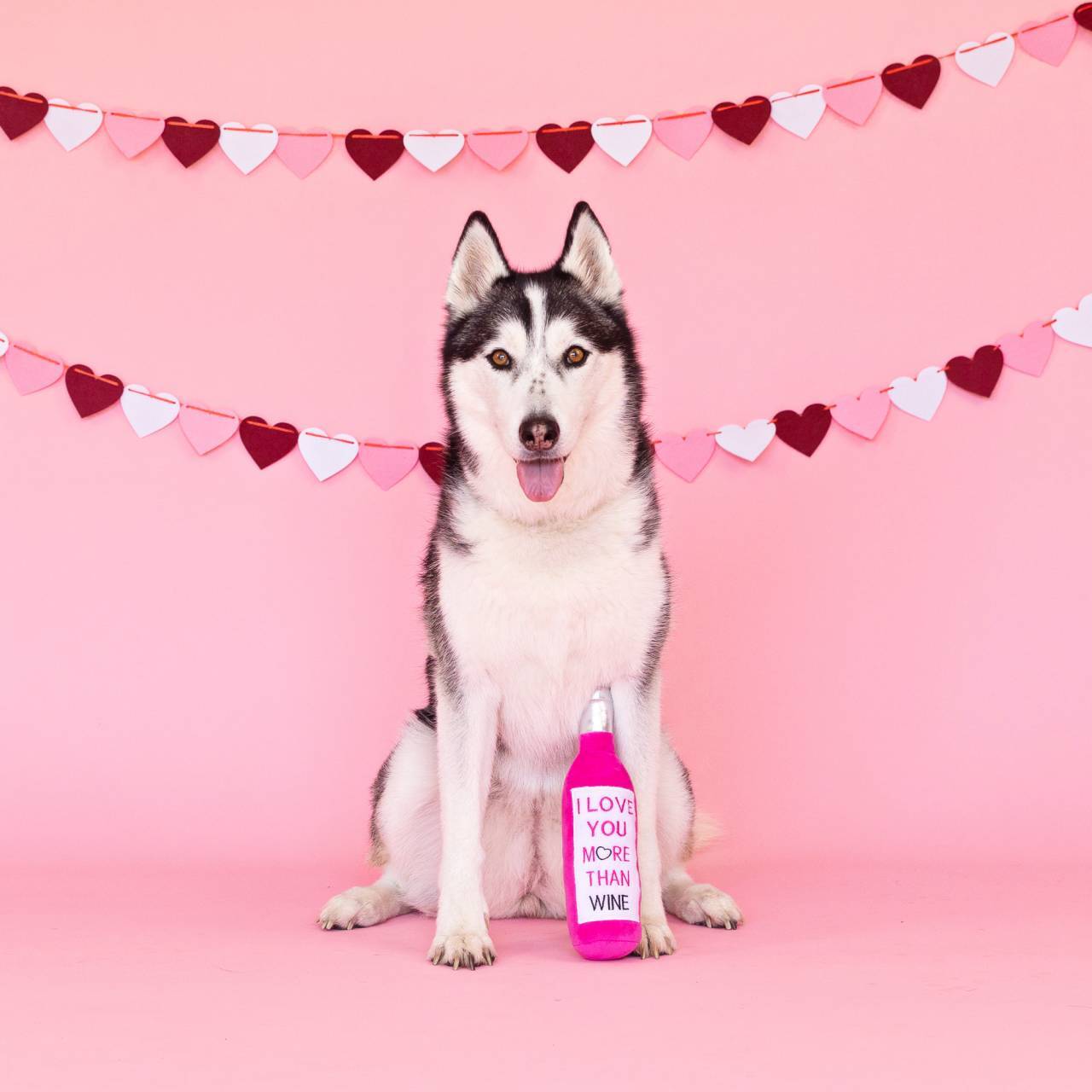 Fringe Studio Plush Bottle Squeaker Valentine's Dog Toy -  Love You More Than Wine image 0