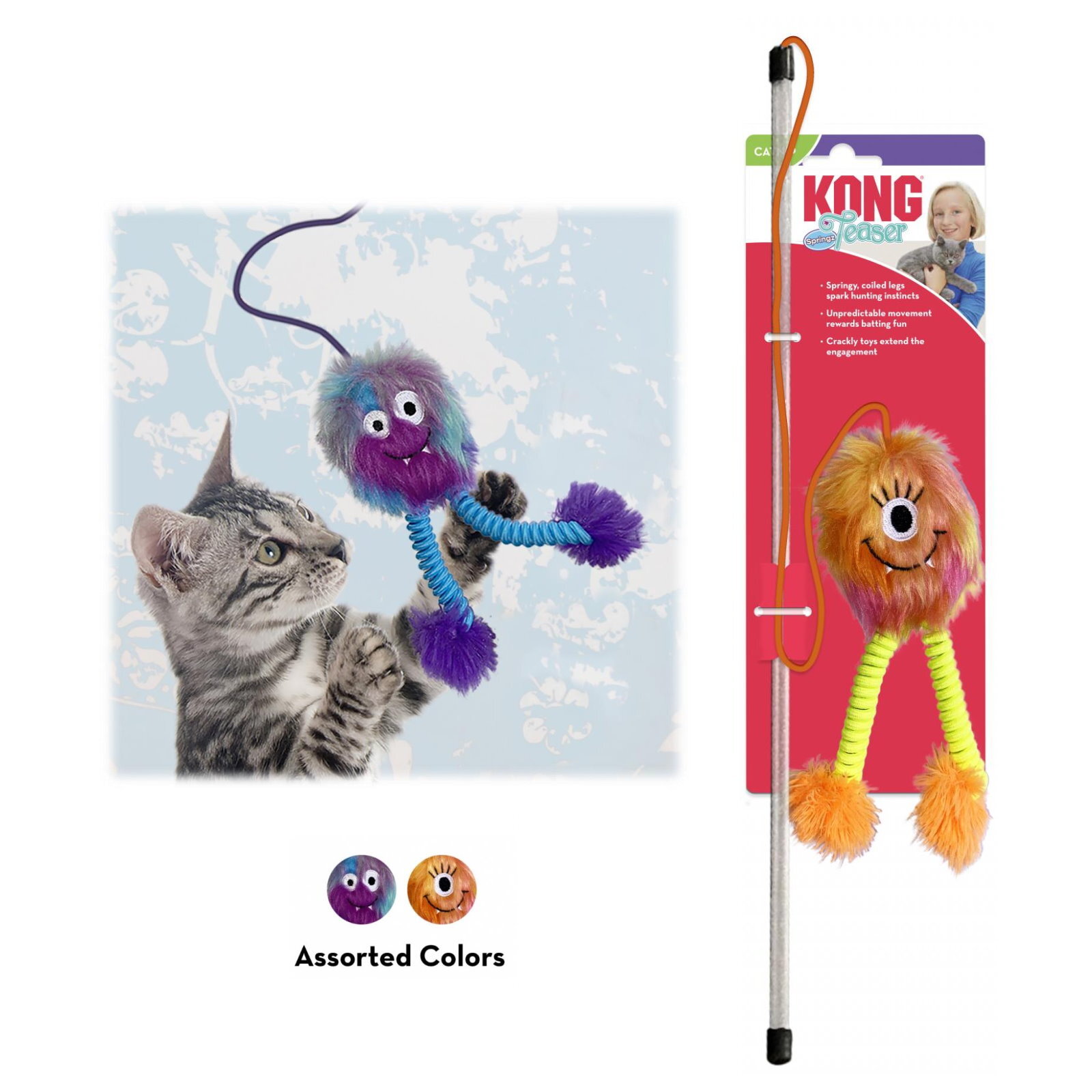 4 x KONG Teaser Springz Catnip Wand Toy for Cats - Assorted Colours image 0