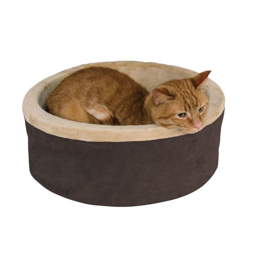 K&H Thermo Kitty Cuddle Up Heated Pet Bed for Cats & Small Dogs in Polarfleece Mocha image 0