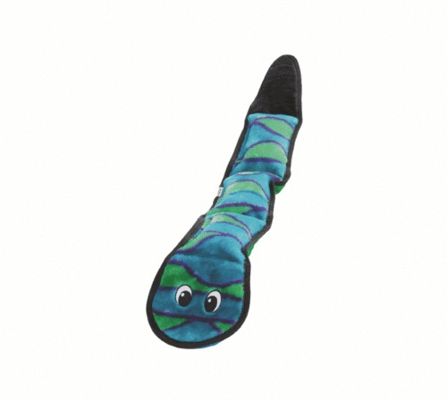 Outward Hound Invincibles Plush Low Stuffing Squeaker Dog Toy - Blue & Green Snake image 0