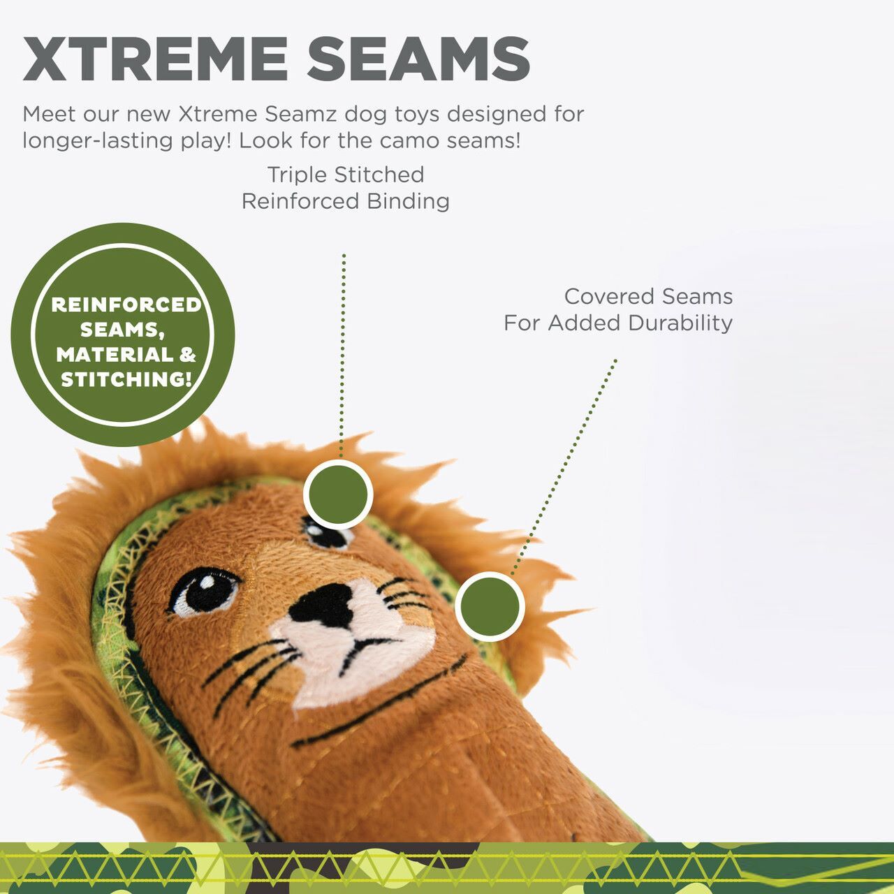 Outward Hound Xtreme Seamz Squeaker Dog Toy - Lion image 0