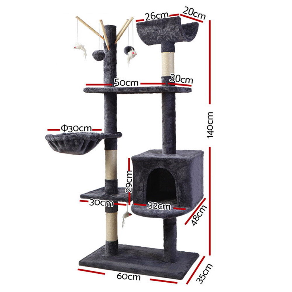 Cat Tree 140cm Trees Scratching Post Scratcher Tower Condo House Furniture Wood image 0