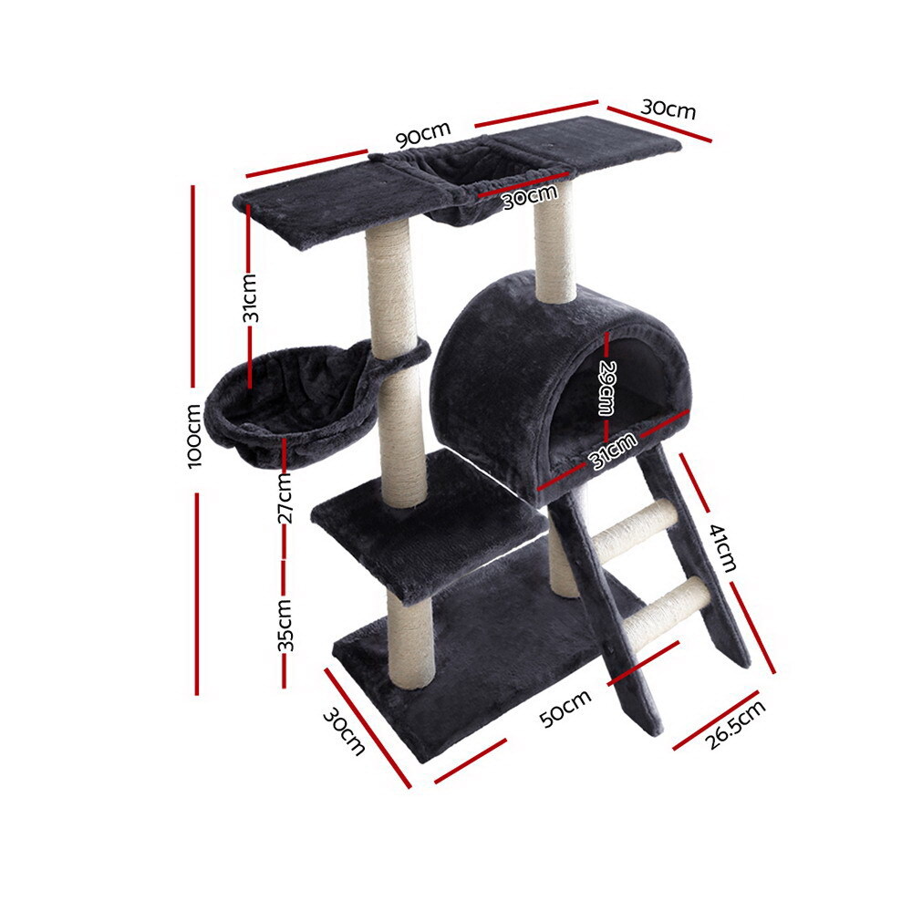 Cat Tree 100cm Trees Scratching Post Scratcher Tower Condo House Furniture Wood Feline image 0
