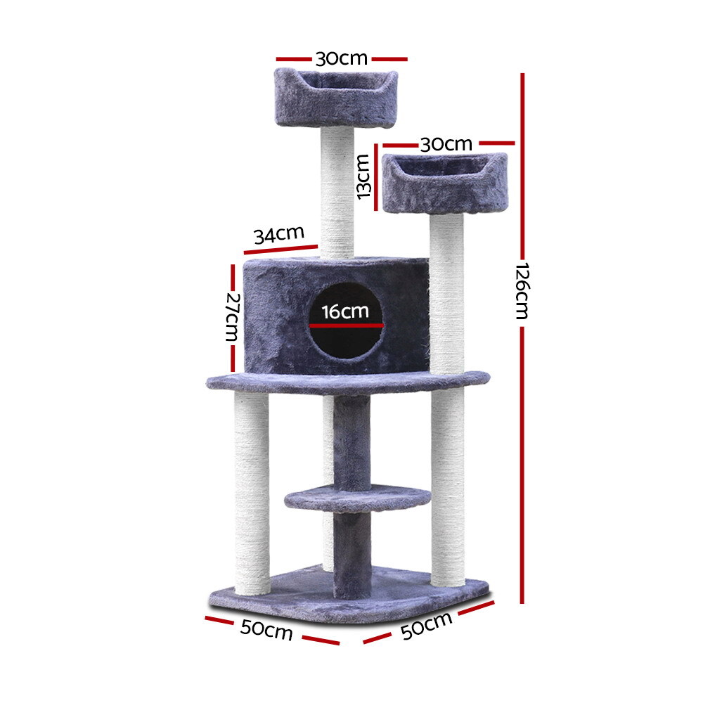 Cat Tree 126cm Trees Scratching Post Scratcher Tower Condo House Furniture Wood image 0