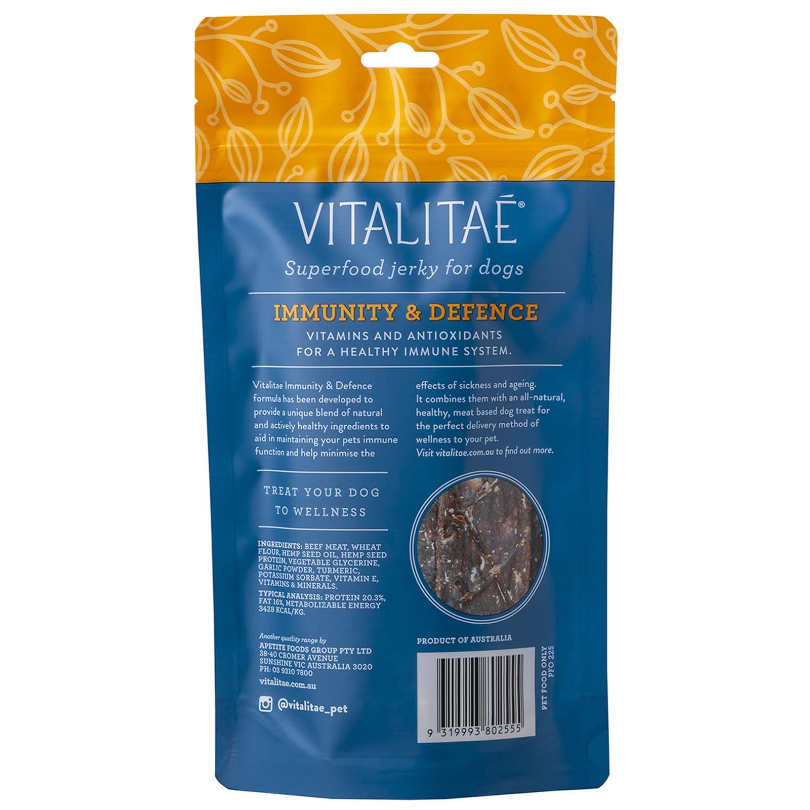 Vitalitae Superfood & Hemp Oil Dog Treats - Immune & Defense Jerky - 150g image 0