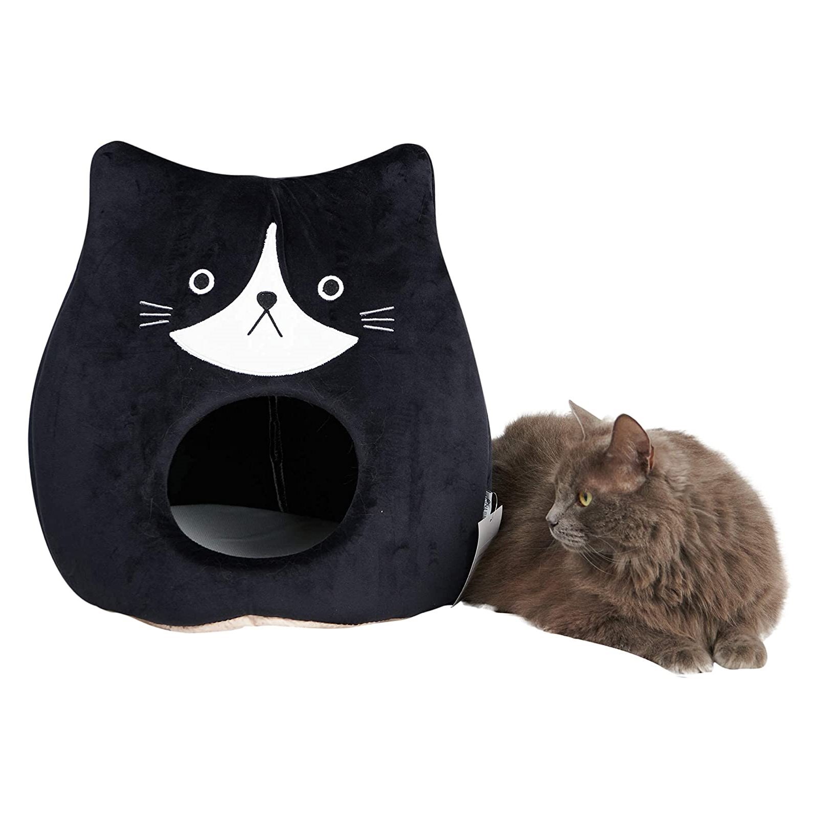 All Fur You Soft and Comfortable Cat Face Cat Cave Bed in Black image 0