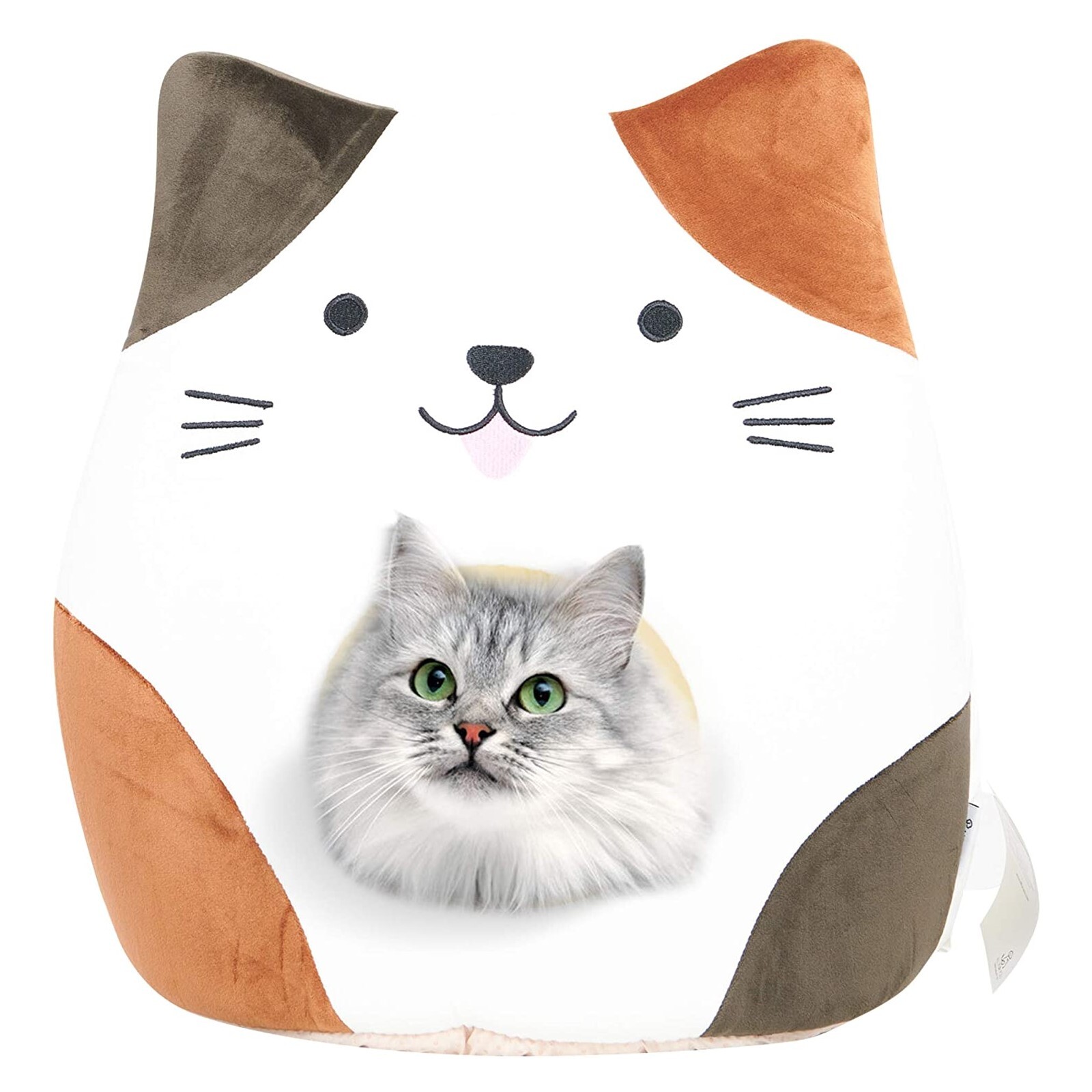 All Fur You Soft and Comfortable Cat Face Cat Cave Bed in White/Brown image 0