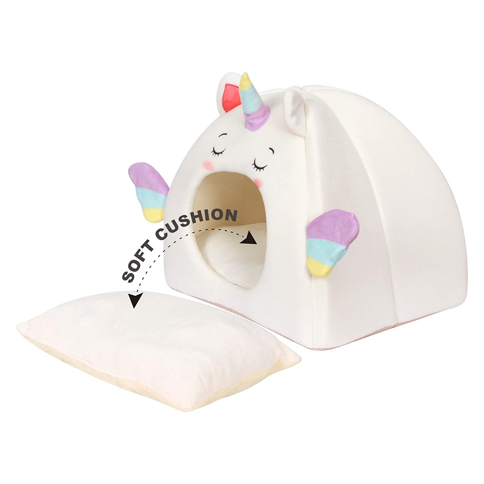 All Fur You Soft and Comfortable Unicorn Cat Cave Bed in White image 0