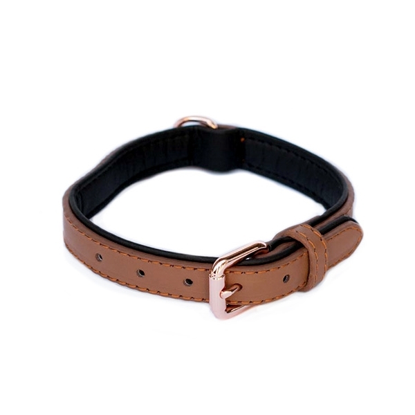 Zippy Paws Leather Dog Collar with Rose Gold Buckle - Brown image 0