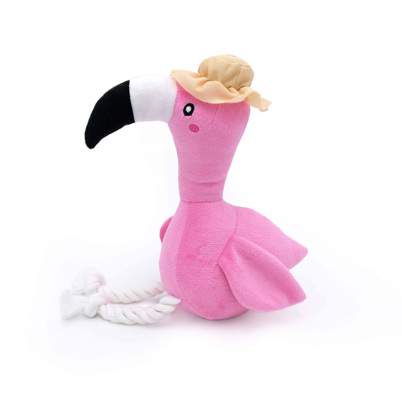 Zippy Paws Playful Pal Plush Squeaker Rope Dog Toy - Freya the Flamingo  image 0