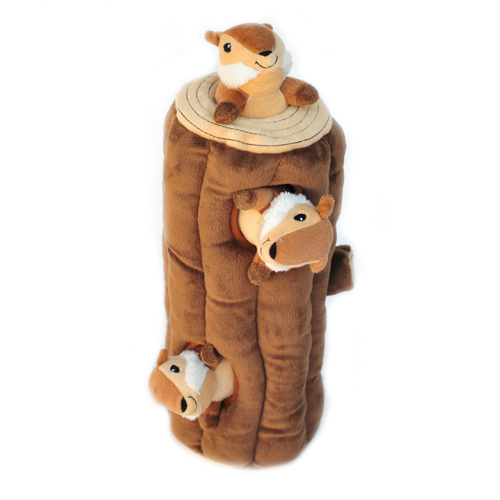 Zippy Paws Interactive Burrow Dog Toy - 3 Chipmunks in a Log image 0