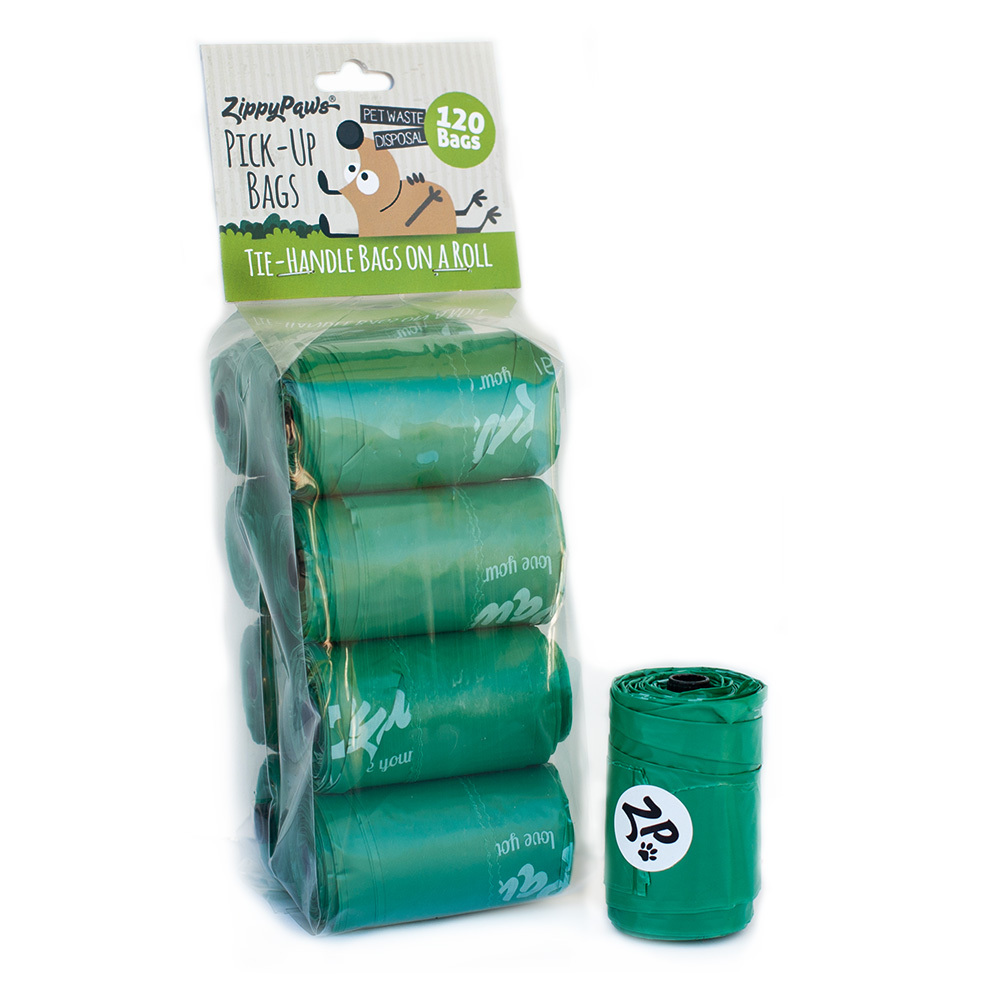 Zippy Paws Dog Poop Pick-Up Bags with Handles - Green Unscented - 120 bags image 0