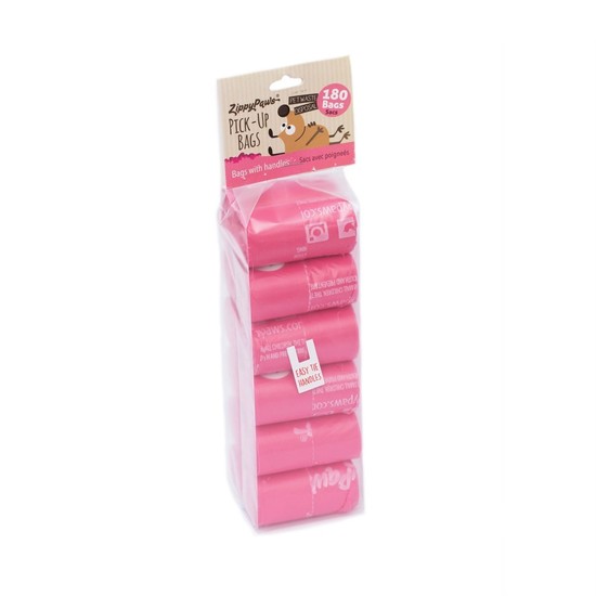 Zippy Paws Poop Bag Rolls - Pink 180 Bags with Handles image 0