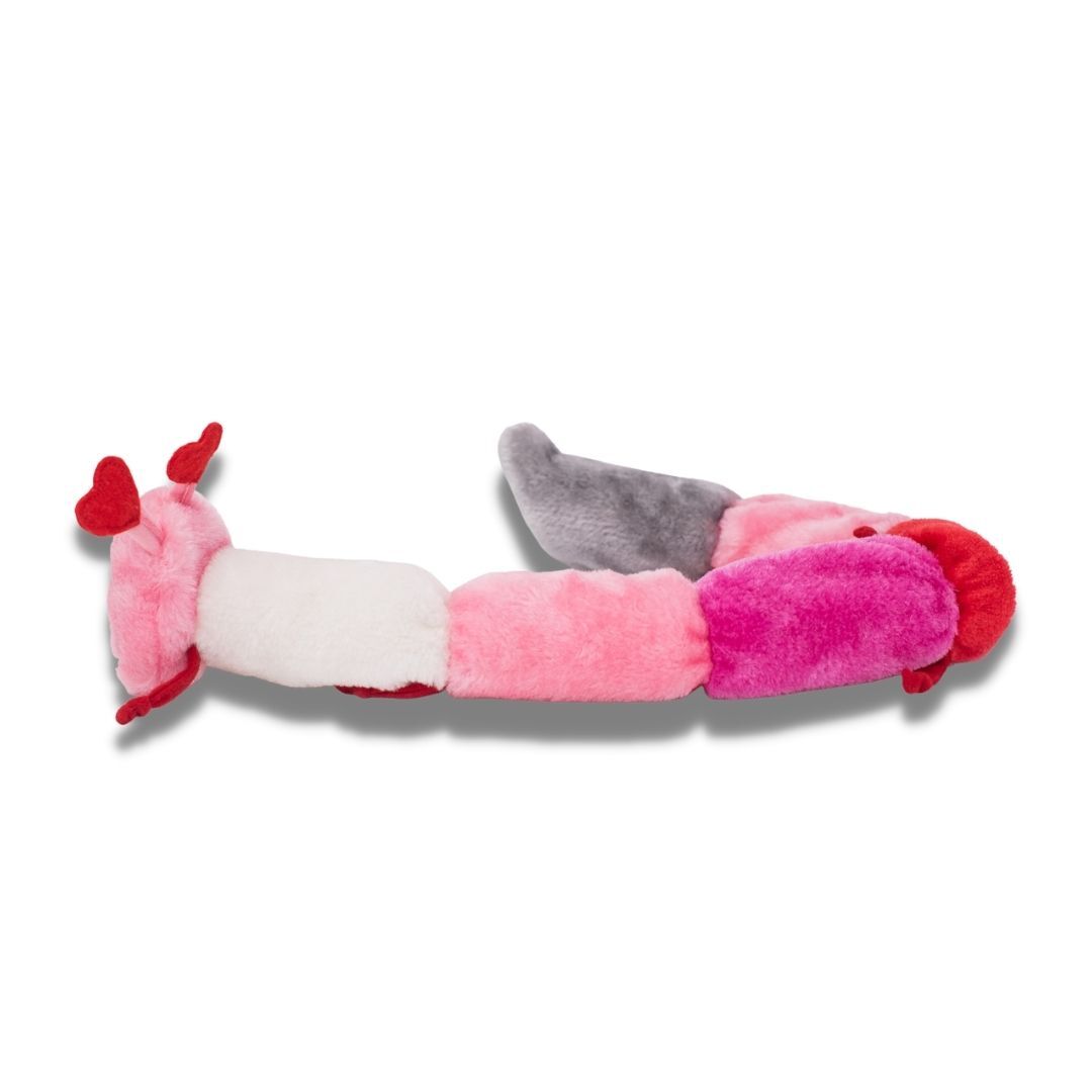 Zippy Paws 6 Squeakers Plush No Stuffing Dog Toy - Deluxe Valentine's Caterpillar image 0