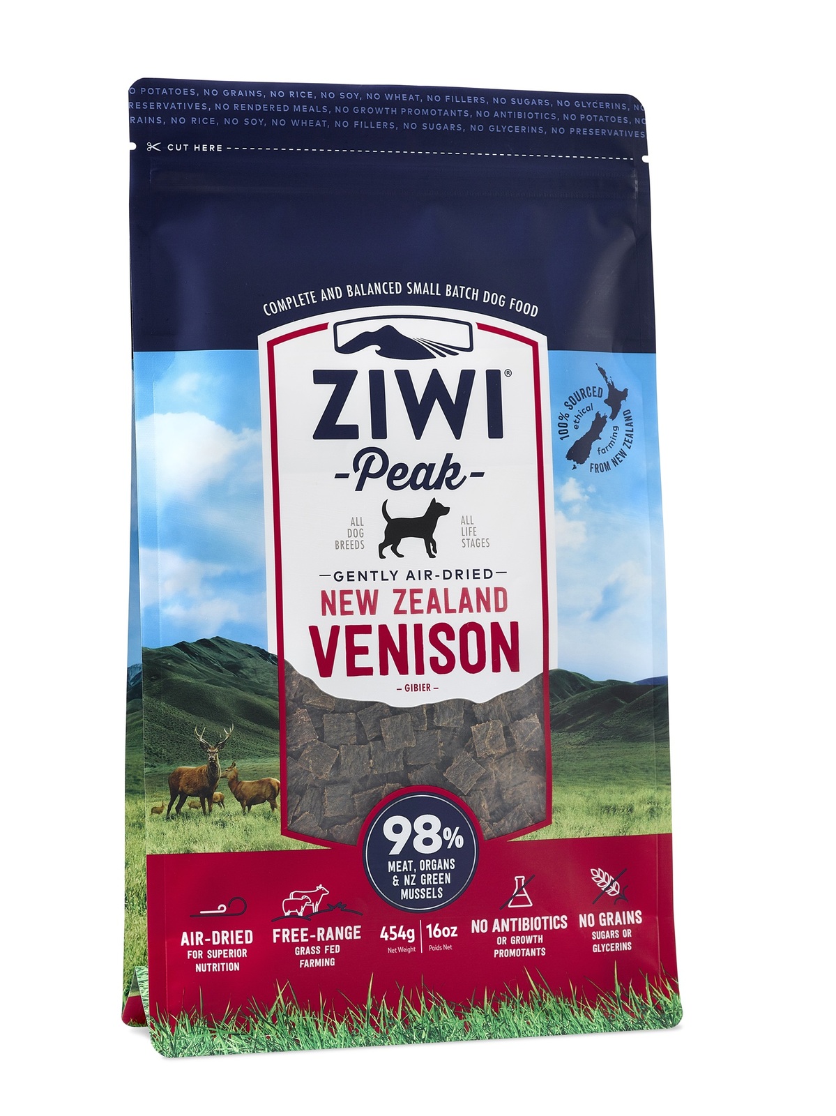Ziwi Peak Air Dried Grain Free Dog Food 454g Pouch - Venison image 0
