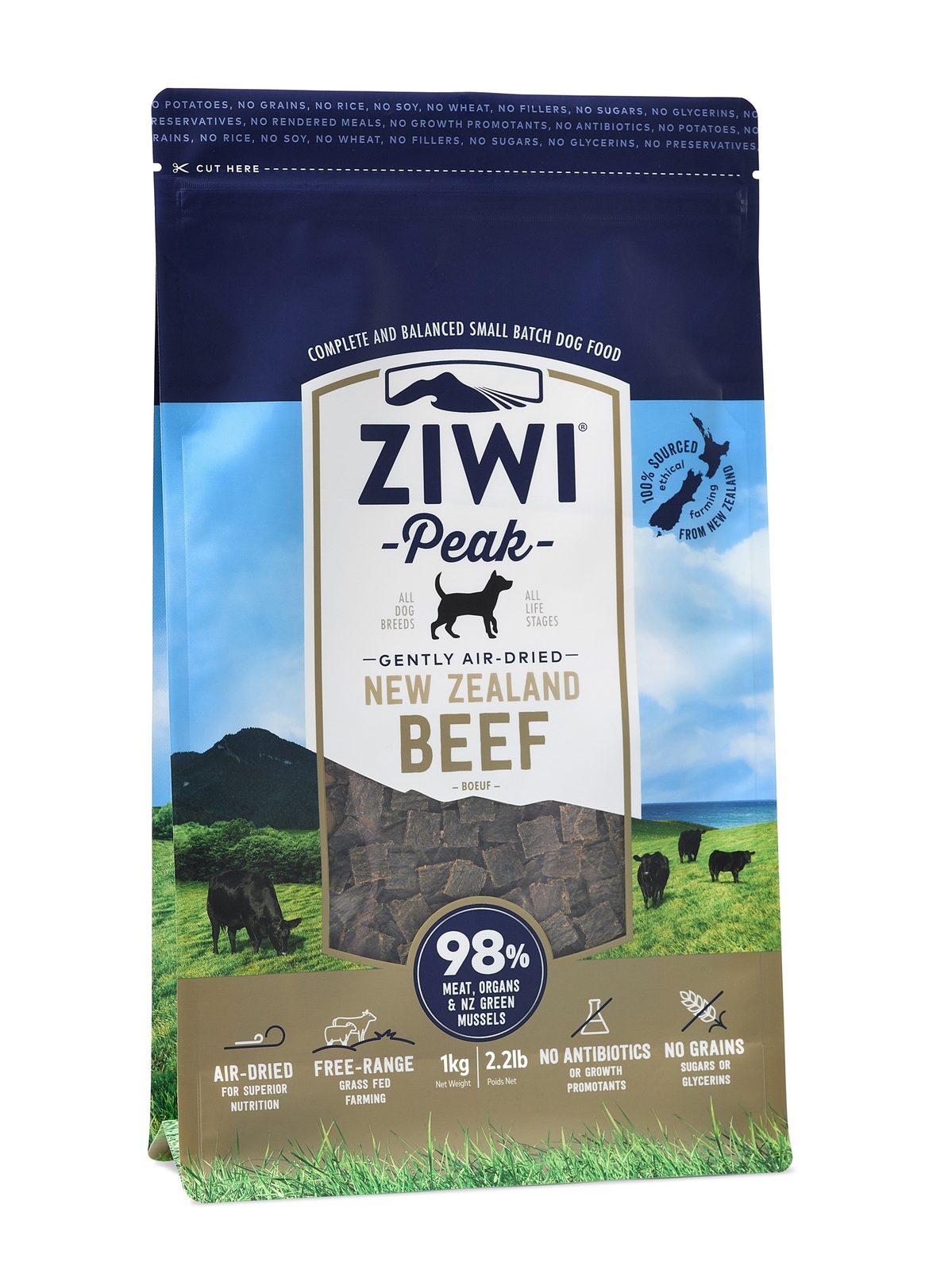 Ziwi Peak Air Dried Dog Food 1kg Pouch - Free Range Beef image 0