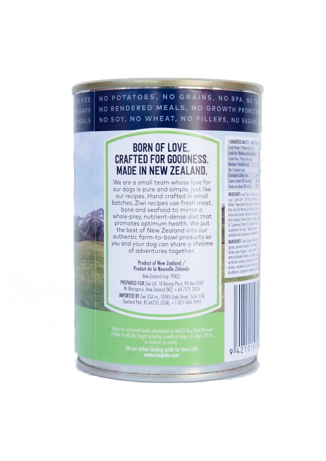Ziwi Peak Moist Grain Free Dog Food - Tripe & Lamb - 390g x 12 Cans image 0