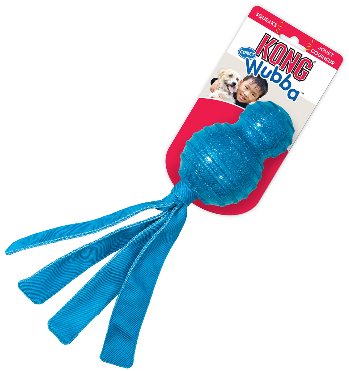 KONG Wubba Comet Dog Toy with Protective Rubber and Long Floppy Tails image 0