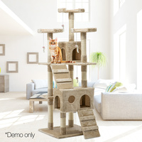 Cat Tree 180cm Trees Scratching Post Scratcher Tower Condo House Furniture Wood Beige image 9