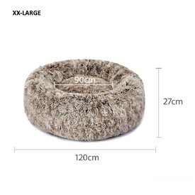 Pet Bed Cat Dog Donut Nest Calming Mat Soft Plush Kennel - Brown image 9