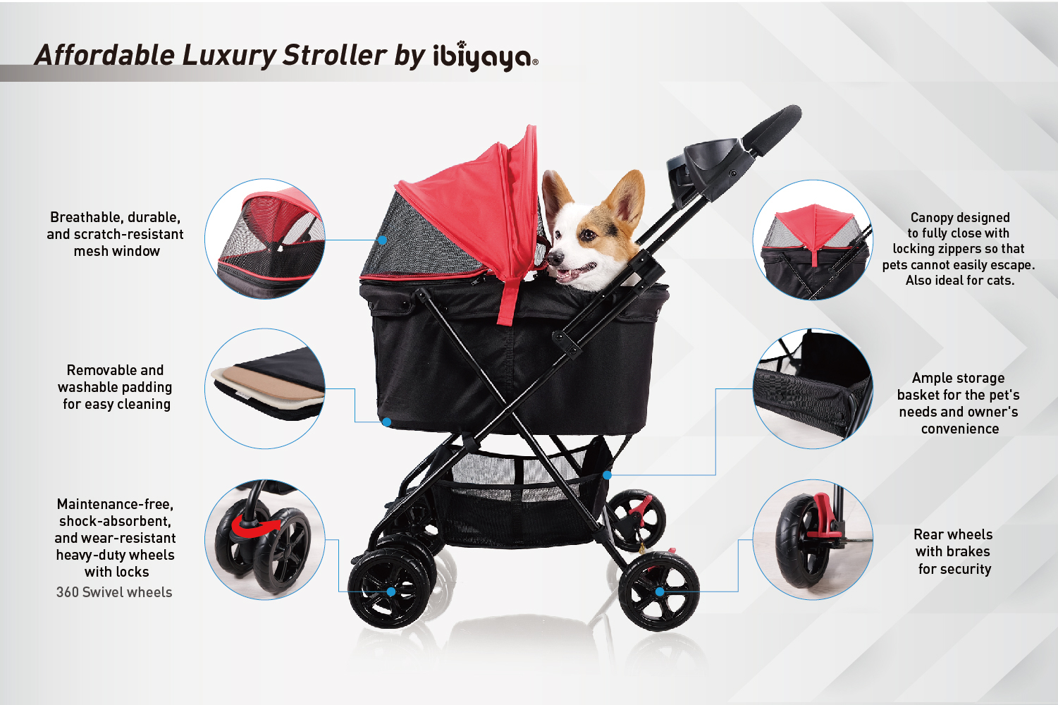 Ibiyaya Easy Strolling Pet Buggy for Cats & Dogs up to 20kg - Rouge Red image 12