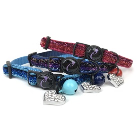 Cattitude Sapphire Sparkle Cat Collar with Breakaway Safety Clip, Bell & Diamante Heart image 0