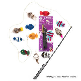 Cat Lures Cat Fishin' Rod Teaser Cat Toy - Fishfly - Colourful Zebra Fish image 0