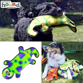 Outward Hound Invincibles Plush Low Stuffing Squeaker Dog Toy - Green Gecko image 0