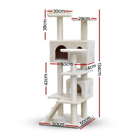 Cat Tree 134cm Trees Scratching Post Scratcher Tower Condo House Furniture Wood Beige image 0