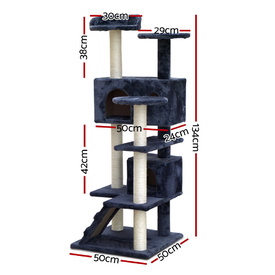 Cat Tree 134cm Trees Scratching Post Scratcher Tower Condo House Furniture Wood Grey image 0