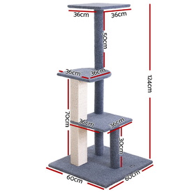 Cat Tree 124cm Trees Scratching Post Scratcher Tower Condo House Furniture Wood Steps image 0