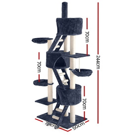 Cat Tree 244cm Trees Scratching Post Scratcher Tower Condo House Furniture Wood image 0