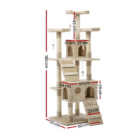 Cat Tree 180cm Trees Scratching Post Scratcher Tower Condo House Furniture Wood Beige image 0