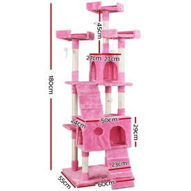 Cat Tree 180cm Trees Scratching Post Scratcher Tower Condo House Furniture Wood Pink image 0