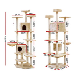 Cat Tree 203cm Trees Scratching Post Scratcher Tower Condo House Furniture Wood Beige image 0