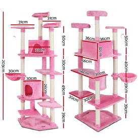 Cat Tree 203cm Trees Scratching Post Scratcher Tower Condo House Furniture Wood Pink image 0