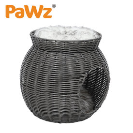 Rattan Cat and Small Dog Enclosed Pet Bed Puppy House with Soft Cushion image 0
