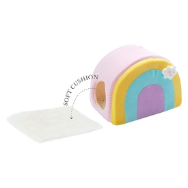All Fur You Soft and Comfortable Rainbow Cat House Bed in Pink image 0