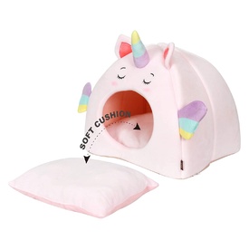 All Fur You Soft and Comfortable Unicorn Cat Cave Bed in Pink image 0